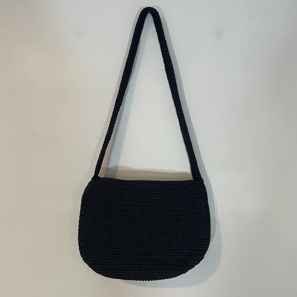 The Sak Black Small Knit Crochet Shoulder Bag Purse Boho Beach Classic - Picture 1 of 11